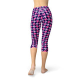 Women's Houndstooth Pink Purple Capri Leggings