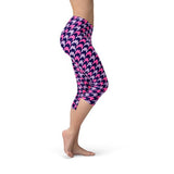 Women's Houndstooth Pink Purple Capri Leggings