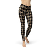Women's Beige Brown Houndstooth Leggings