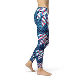 Women's Blue Tropical Leaf Leggings
