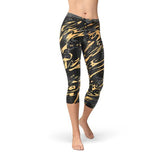 Women's Black Marble w/ Gold Splash Capri Leggings