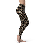 Women's Beige Brown Houndstooth Leggings