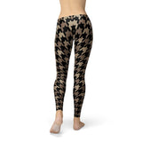 Women's Beige Brown Houndstooth Leggings
