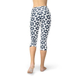 Women's Geometric Blue Tile Capri Leggings