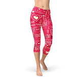 Women's Love Hearts Red Capri Leggings