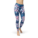 Women's Blue Tropical Leaf Leggings