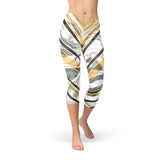 Women's White Marble w/ Black Gold Lines Capri Leggings