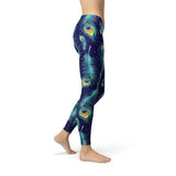 Women's Blue Peacock Feathers Leggings