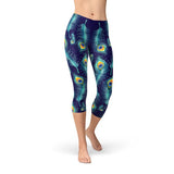 Women's Blue Peacock Feathers Capri Leggings