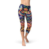 Women's Ornamental Blue Paisley Capri Leggings