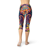 Women's Ornamental Blue Paisley Capri Leggings