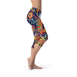 Women's Ornamental Blue Paisley Capri Leggings