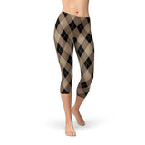 Women's Beige Brown Argyle Capri Leggings