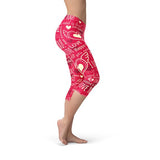 Women's Love Hearts Red Capri Leggings
