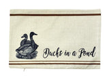 Ducks in a Pond | Pillow Cover | 18 x 12 | Primitive Decor | Vintage Maroon Abderus