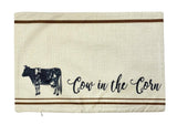 Cow in the Corn | Pillow Cover | 18 x 12 | Primitive Decor | Vintage Maroon Abderus
