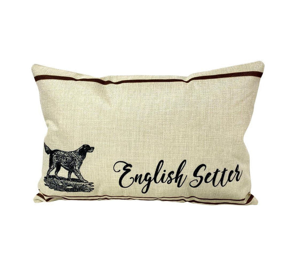 English Setter | Pillow Cover | 18 x 12 | Primitive Decor | Vintage Maroon Abderus