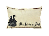 Ducks in a Pond | Pillow Cover | 18 x 12 | Primitive Decor | Vintage Maroon Abderus