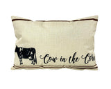 Cow in the Corn | Pillow Cover | 18 x 12 | Primitive Decor | Vintage Maroon Abderus