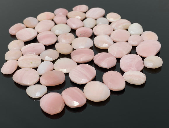 5 Pcs Natural Pink Opal Rose Cut Cabochons, Loose Gemstones, Peruvian