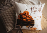 Give Thanks | Pumpkin Wagon Pillow | Farmhouse Pillows | Country Decor Maroon Abderus