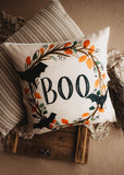 Boo Halloween Wreath Pillow Cover |  Fall decor | Farmhouse Pillows | Maroon Abderus