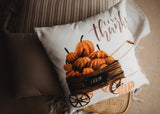 Give Thanks | Pumpkin Wagon Pillow | Farmhouse Pillows | Country Decor Maroon Abderus