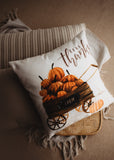 Give Thanks | Pumpkin Wagon Pillow | Farmhouse Pillows | Country Decor Maroon Abderus