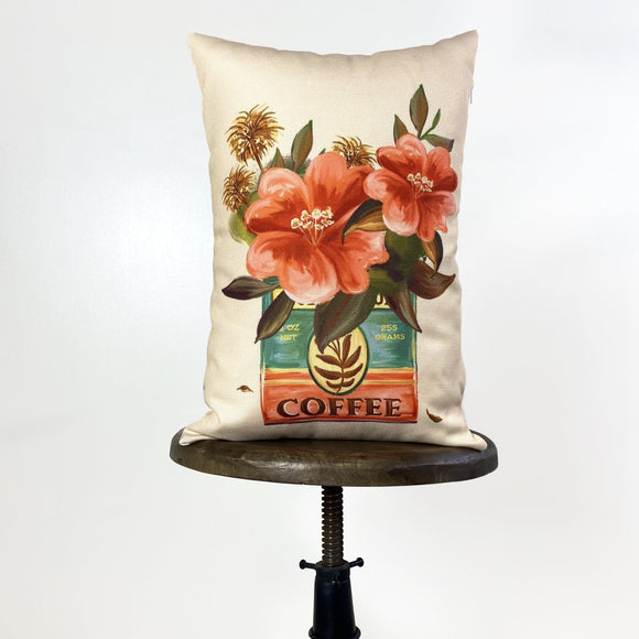 Coffee | Flower | Planters | Pillow Cover | 12x18 | Vintage | Floral Maroon Abderus