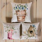 Bird House | Planter | Flower | Pillow Cover | Floral | Throw Pillow | Maroon Abderus