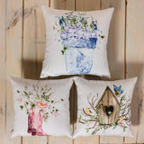 Bird House | Planter | Flower | Pillow Cover | Floral | Throw Pillow | Maroon Abderus