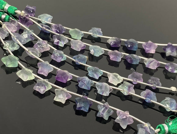 10mm Natural Multi Fluorite Gemstone Beads, Hand Carved Star Beads,