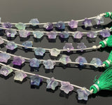 10mm Natural Multi Fluorite Gemstone Beads, Hand Carved Star Beads,