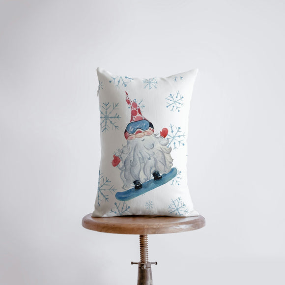 Christmas Gnome Snowboarding | 12x18 | Christmas Throw Pillow | Merry Maroon Abderus