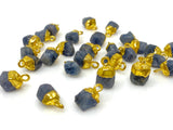 10 Pcs Raw Blue Sapphire Gemstone Charms, Rough Gold Electroplated Sap