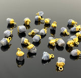 10 Pcs Raw Blue Sapphire Gemstone Charms, Rough Gold Electroplated Sap