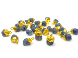 10 Pcs Raw Blue Sapphire Gemstone Charms, Rough Gold Electroplated Sap