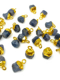 10 Pcs Raw Blue Sapphire Gemstone Charms, Rough Gold Electroplated Sap
