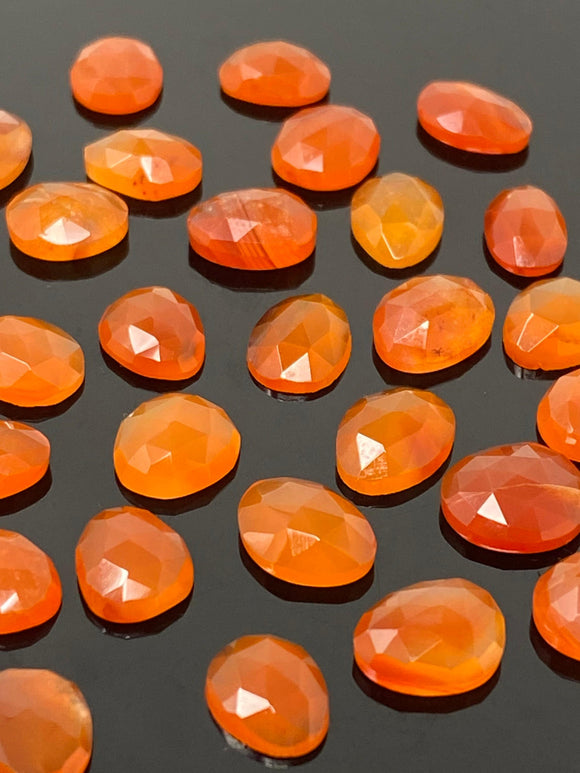 10 Pcs Natural Carnelian Rose Cut Cabochons, Loose Gemstones,