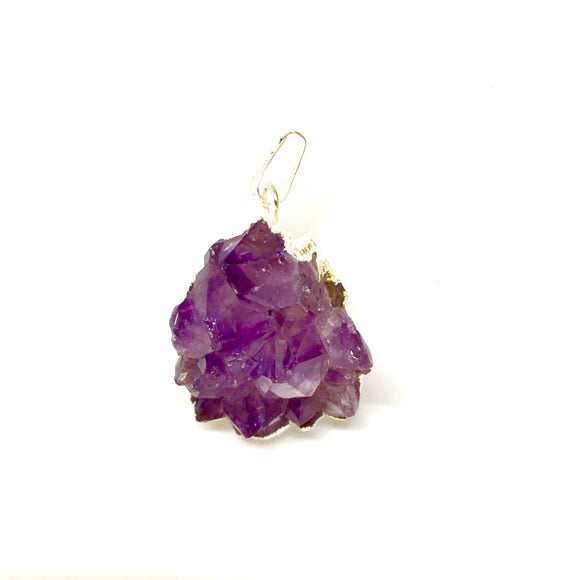 Purple Amethyst Cluster Pendant Tan Suede Necklace