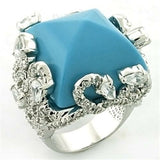 LOA683 - Rhodium Brass Ring with Synthetic Turquoise in Sea Blue Turquoise Tiger