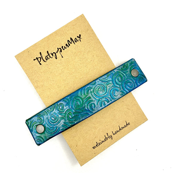 Mermaid Green Spirals Leather Hair Barrette