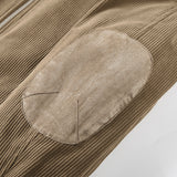 Mens Round Collar Winter Zipped Up Elbow Patch Jacket Yellow Pandora