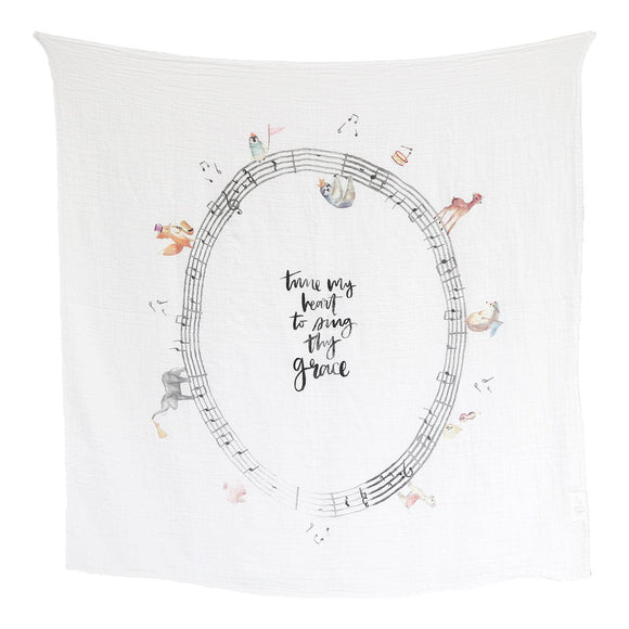 Music Parade - Organic Swaddle Blanket Blue Thalassa