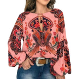 Floral V-Neck Long Lantern Sleeve Blouse