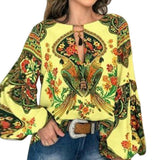 Floral V-Neck Long Lantern Sleeve Blouse