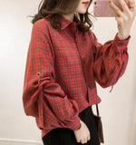 Loose Fit Button Front Bell Sleeves Plaid Top Yellow Pandora