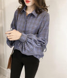 Loose Fit Button Front Bell Sleeves Plaid Top Yellow Pandora