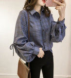 Loose Fit Button Front Bell Sleeves Plaid Top Yellow Pandora