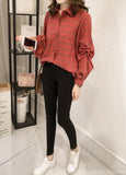 Loose Fit Button Front Bell Sleeves Plaid Top Yellow Pandora